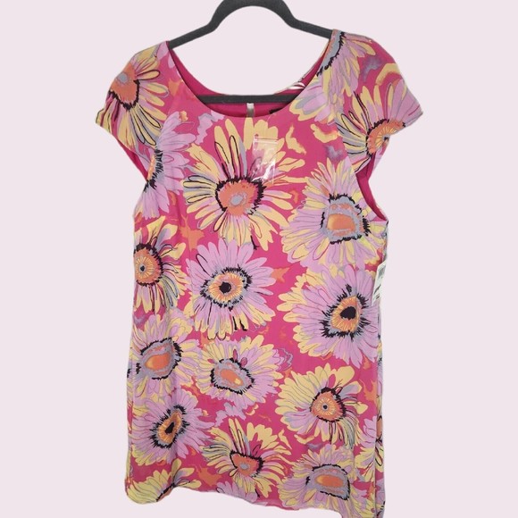 Womens CHRIS MALAUGHLIN 16 Lined Floral A Line Dress NWT Fushia Cap Sleeves - Picture 1 of 3